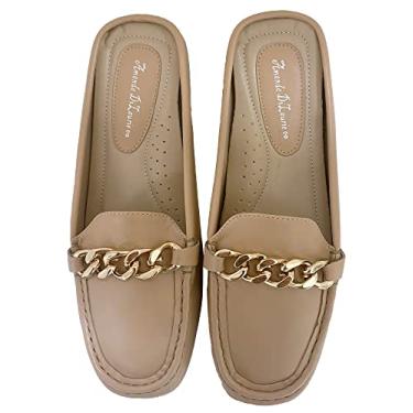 Imagem de Amanda DiLaurie oo Mules para mulheres, sapatilhas, costas nuas, confortável, sem cadarço, corrente dourada/Emma, Natural, 8 Wide
