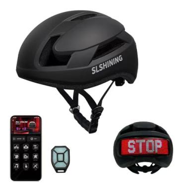 Imagem de Capacete de bicicleta com luz para adultos e adolescentes, capacetes de bicicleta com luz traseira, seta, visibilidade, visor de LED, capacete DIY controlado por aplicativo inteligente para ciclismo