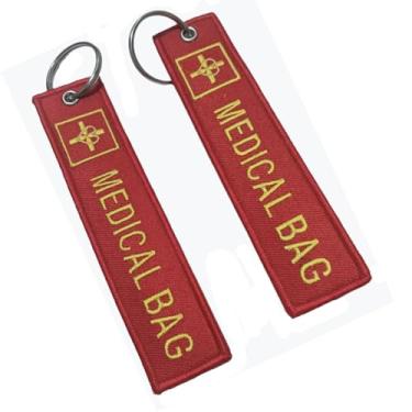 Imagem de 2 peças de etiqueta de saco de alerta médico para dispositivos respiratórios CPAP diabetes alergia epígeno interior chaveiro de primeiros socorros 100% bordado alça de equipamento com bagagem de