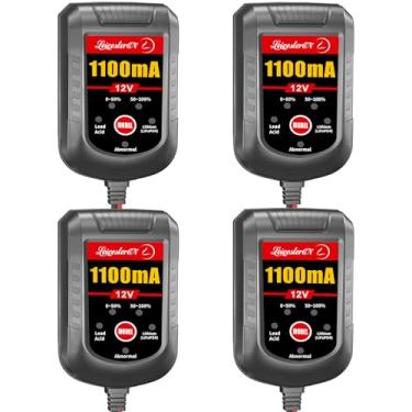 Imagem de [Pacote com 4] Carregador de bateria inteligente de 12 V 1100 mA para carro, mantenedor de bateria, carregador flutuante para motocicleta, cortador de grama, trator, automotivo, baterias de