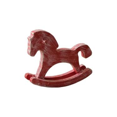 Imagem de KiBcsLic Cavalo de balanço de madeira, estatueta pequena de cavalo, artesanato, colecionável, presente criativo de inauguração, decoração de mesa, estátua de, Vermelho