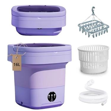 Imagem de Máquina de lavar dobrável com suporte de secagem de roupas de 32 clipes, mini lavadora portátil de 16 L com tubo de drenagem e cesta de drenagem, solução de lavanderia que economiza espaço para roupas