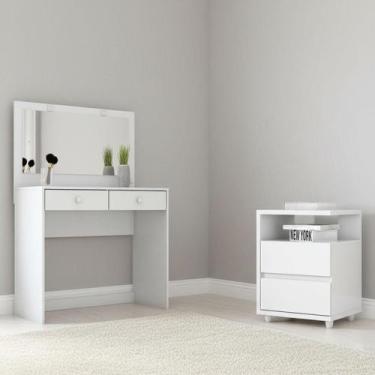 Imagem de Penteadeira Daila com Led e Mesa de Cabeceira Campeche Ambiente Branco