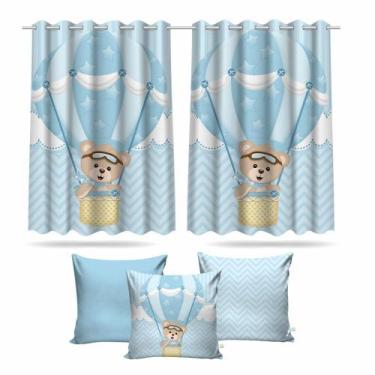 Imagem de Kit Cortina Infantil Ursinho Baloeiro Md1 + 3 Capas Almofada - DECORAN