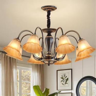 Imagem de Ustre E Lâmpada Pendente LED De Luxo: Estilo Retro Americano Com Toque Europeu, Ideal Para Sala De Estar, Restaurante, Quarto, Estudo, Villa, Hotel E Café (I 8 luzes)