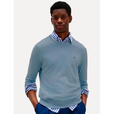 Imagem de Suéter Tommy Hilfiger Masculino Crewneck Essential Cotton Azul Médio, 