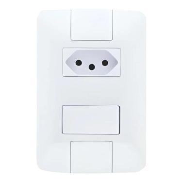 Imagem de Kit 5 Cj 1 Interruptor Simples Com Tomada 20A Aria Branco