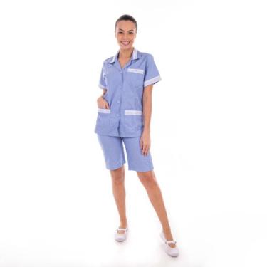 Imagem de Kit com 2 Conjuntos de Bermuda e Jaleco em Tecido Algodão para Copeira