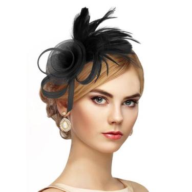 Imagem de Chapéu Zinniday Victorian Black Feather Fascinator com gancho de cabel