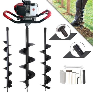 Imagem de Perfurador de Solo Profissional Anmax GD520B À Gasolina 2T 52cc 2,2HP de Potência + KIT 3 Brocas 80X10 80X15 80X20 Para Plantio e Construção Civil