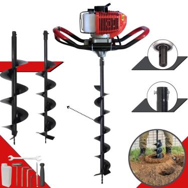 Imagem de Perfurador de Solo Trado Motorizado Anmax GD520B À Gasolina 2T 52cc 2,2HP 7.000rpm + KIT 3 Brocas 80x10cm, 80x15cm e 80x20cm P/ Elevação de Cercas
