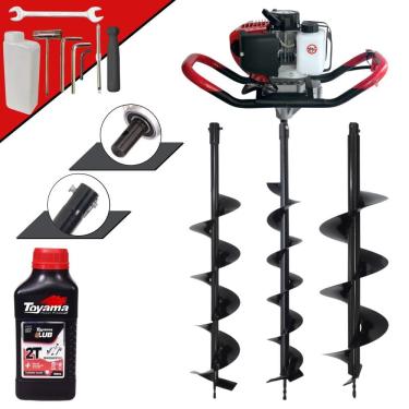Imagem de Máquina Fura Terra Perfurador de Solo Anmax GD520B À Gasolina 2T 52cc 7.000rpm 2,2HP + Brocas 80x10cm, 80x15cm e 80x20cm + EXTRA 1 ÓLEO TOYAMA