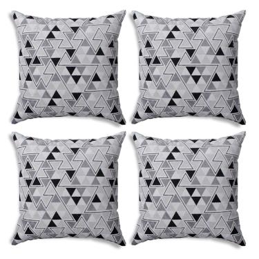 Imagem de Kit 04 Capas para Almofada Tecido Estampado Triângulo Preto e Branco D96 42x42 cm - D'Rossi