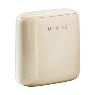 Imagem de Baoblaze Lixeira pequena com tampa para banheiro, lata de lixo, tampa compacta tipo prensa de 12 litros, lixeira premium para armário embaixo da mesa, pia, Bege