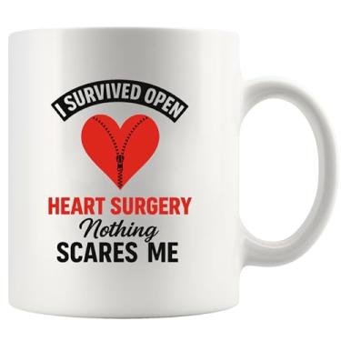 Imagem de Caneca de cerâmica I Survived Open Heart Surgery Nothing Scares Me Recovery Gifts Open Heart Surgery Survivor Mugs From Friends Family Patient Cardiologist Ceramic Mug 325 ml Branca
