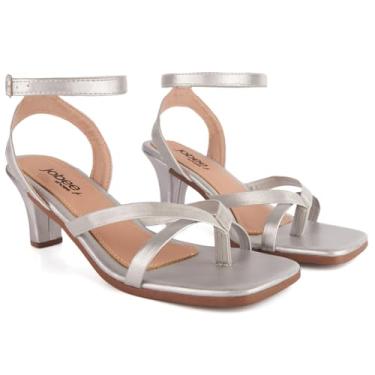 Imagem de Sandália Feminina de Dedo Tiras Salto Fino Baixo Bico Quadrado Fivela Confortável Moda Casual (Preto, BR, Adulto, Numérico, 39)