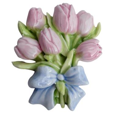 Imagem de 1 ímã de geladeira buquê de tulipa rosa de cerâmica 3D