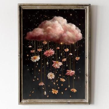Imagem de Arte de parede abstrata nublada rosa escuro Academia impressão floral pintura abstrata céu chuva flor pôster céu vintage preto e branco pintura de chuva escura nuvem impressão botânica temperamental