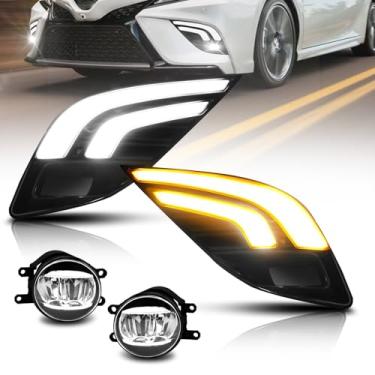 Imagem de OKSIWA Farol de neblina LED com DRL branco para Toyota Camry SE/XSE/TRD 2018-2020, com luz de seta âmbar, kit de substituição de lâmpada de neblina do para-choque dianteiro, incluindo chicote de