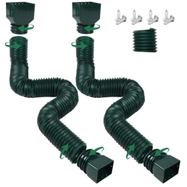 Imagem de Pacote com 2 extensões de calha de chuva, extensor de drenagem flexível atualizado, desviador de drenagem de água da chuva com mini conector, extensível de 50 a 328 cm (verde)