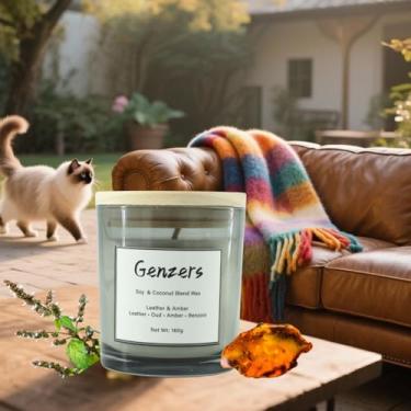 Imagem de Presente de vela perfumada de âmbar e couro, vela Oud com pavio de algodão, frasco de patchouli, cera de coco de soja, vela de aromaterapia, incenso de benjoim, vela limpa, vela de sândalo para