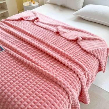Imagem de Cobertor de lã com peso fofo feminino masculino para cama adulto longo casal solteiro para sofá macio confortável lavável na máquina para uso como xale, viagem, escritório (rosa, 180 x 200 cm)