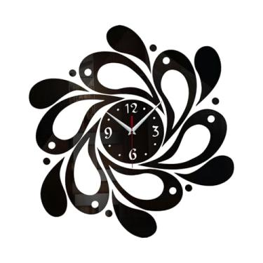 Imagem de Baoblaze Relógio de parede com d'água, relógio de parede nórdico anti-taque, adesivos decorativos para escritório, quarto, sala de crianças, Preto