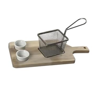 Imagem de Llazsybz Cesta para Batatas Fritas, Cesta para Lanches com Bandeja de Madeira Maciça E Copos para Molho Como Suporte para Batatas Fritas para Hambúrgueres, Style B, Tamanho real