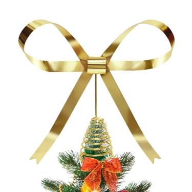 Imagem de HMASYO Arco de árvore de Natal, enfeite de árvore de metal dourado de 26 cm com base em espiral para decoração de fita para festas de Natal, árvore de Natal, topo de fita (ouro)
