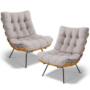 Imagem de Kit 2 Poltronas Decorativas Sala de Estar Costela L02 Linho Bege - Lyam Decor