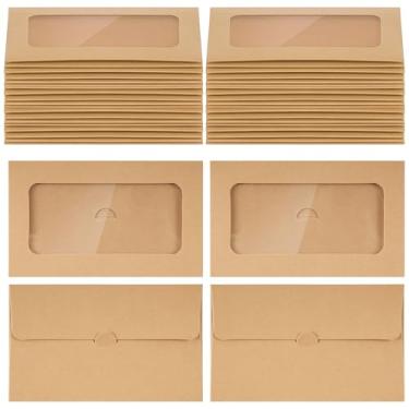 Imagem de jiebor 100 peças de cartões de presente, envelopes em branco, porta-cartões, mini envelopes pequenos com janelas para negócios, Natal, 10 x 6 cm (marrom)