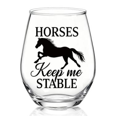 Imagem de TOUNER Cavalos Keep Me Stable Taça de vinho sem haste, presentes engraçados para mulheres amantes de cavalos vaqueiras equestres, presentes de aniversário de Natal de Ação de Graças para mulheres, mãe