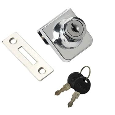 Imagem de Fechadura de armário de vidro deslizante com chaves, trava de exibição de fácil instalação, acabamento cromado para vidro de 3 a 8 mm de espessura - perfeita para vitrines e janelas - 35 x 32 mm B