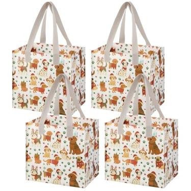 Imagem de VENO Pacote com 4 sacos de compras reutilizáveis, sacos de compras resistentes com alças, para carrinho de compras com fundo rígido para ficar na vertical, dobrável, multiuso (tipo B, pacote com 4)