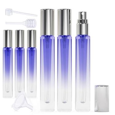 Imagem de Jagolain Pacote com 6 frascos de viagem de perfume recarregáveis, mini frascos de spray de vidro, atomizadores de perfume de viagem portáteis de névoa fina (azul + tampa prateada)