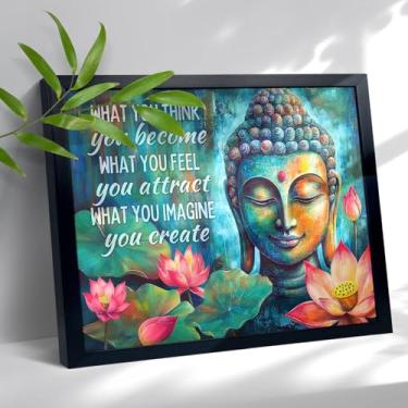 Imagem de Decoração de parede Zen de Buda em aquarela para sala de estar, ioga, spa, sala de meditação, citação budista, hinduísmo, sânscrito, banho zen, decorações de meditação - presente para fãs de budismo