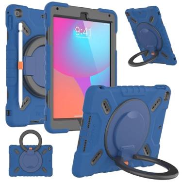 Imagem de PEPKOO Capa tripla à prova de choque para iPad 5ª/6ª geração 9,7 polegadas 2017 2018 e iPad Air 2 gerações, capa infantil resistente com suporte para lápis, alça de suporte, azul marinho