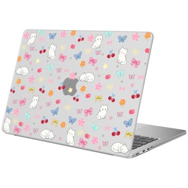 Imagem de BlHMCASE Compatível com MacBook Air de 15 polegadas, versão 2025, 2024, 2023, M3, A3114, M2, A2941, gato, estrela, arco, cereja, capa protetora fosca para Mac Air 15