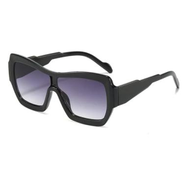 Imagem de HCPIHF Óculos de sol gradiente da moda UV400 retrô, óculos de sol oval de dois tons, feminino e masculino (preto e cinza)