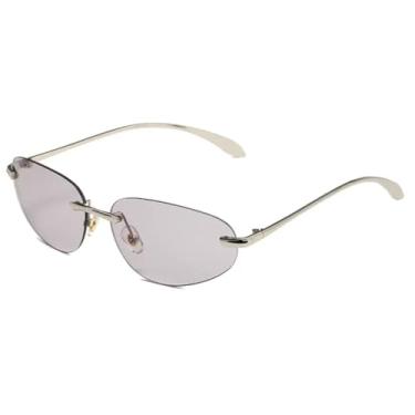 Imagem de Óculos de sol vintage sem aro de metal com rebites, femininos e masculinos, óculos de sol punk de luxo, óculos populares com armação UV400 (cinza claro)