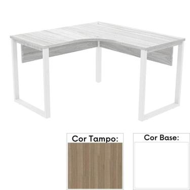 Imagem de Mesa De Escritório Em L Pé Tubular Pe25 Em Mdp 145 X 145 X 60 Cm Cor Noce Naturalle E Base Branca