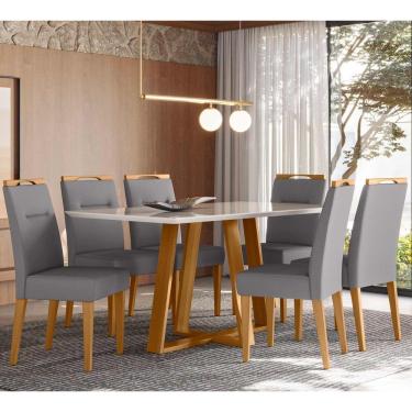 Imagem de Conjunto Sala De Jantar Mesa 1,60m Com 6 Cadeiras Lectus Ypê/off White/ja02 - New Ceval