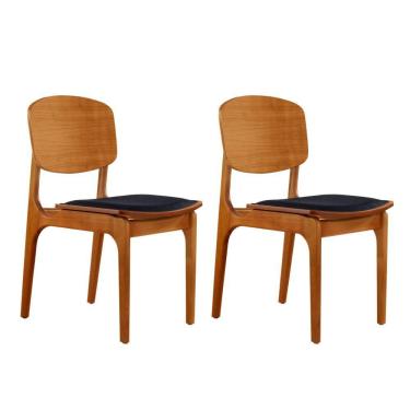 Imagem de Conjunto Com 2 Cadeiras Malta Gold Moderna Mobília Linho Preto/cinam. Imbuia
