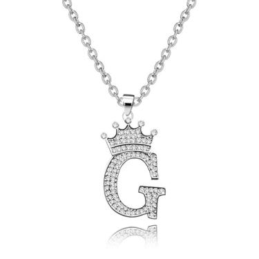 Imagem de Colar com pingente de alfabeto de prata, letra A-Z com design de coroa, fofo, nome personalizado, joia estilo hip hop, zircônia cúbica brilhante, presente com inicial grande para homens e mulheres