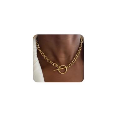 Imagem de Navirix Colar feminino com corrente grossa de ouro, delicada prata OT com fivela, gargantilha, fecho, colar, grosso, vintage, joia estética, Large, Metal, Sem Pedra Preciosa