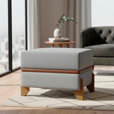 Imagem de Puff Recamier Kodama Para Cama de Solteiro 50cm Bouclé Cinza Pé Castanho