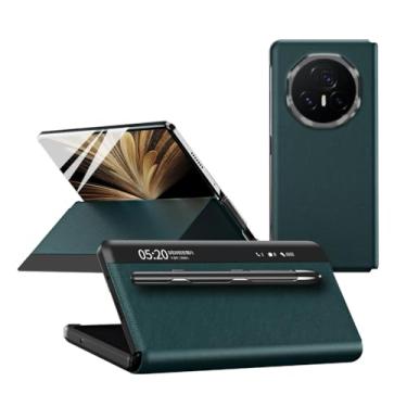 Imagem de FWYANZH Capa flip para Honor Magic V5, capa de couro Smart View com compartimento para caneta e função de suporte capa de proteção completa, verde, V5