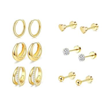 Imagem de Gobelieve Conjunto de 6 pares de brincos de argola e coração pequenos para mulheres