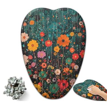 Imagem de Mouse pad floral escuro para jogos, pinturas artísticas, descanso de pulso para mulheres, mouse pad ergonômico com suporte de pulso, design em forma de coração para mousepads, tecido de seda de leite