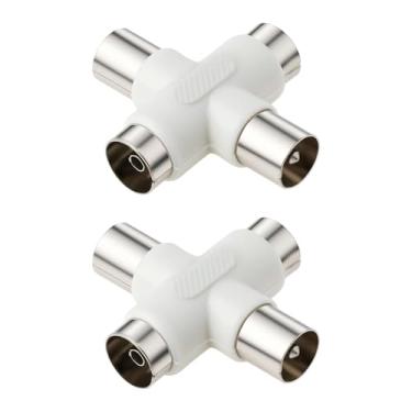 Imagem de YINETTECH 2 peças antena distribuidor receptor de TV de quatro vias 9,5 mm macho para 9,5 mm fêmea 35 x 39,9 mm cabo coaxial distribuidor divisor preto